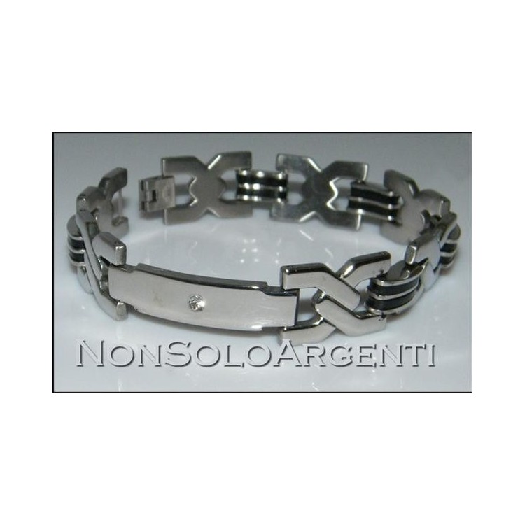 NSA|Bracciale Braccialetto Uomo o Unisex Treccia Acciaio Cromato e zircone