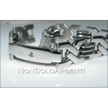 NSA|Chromed steel braid bracelet and man plate zircon