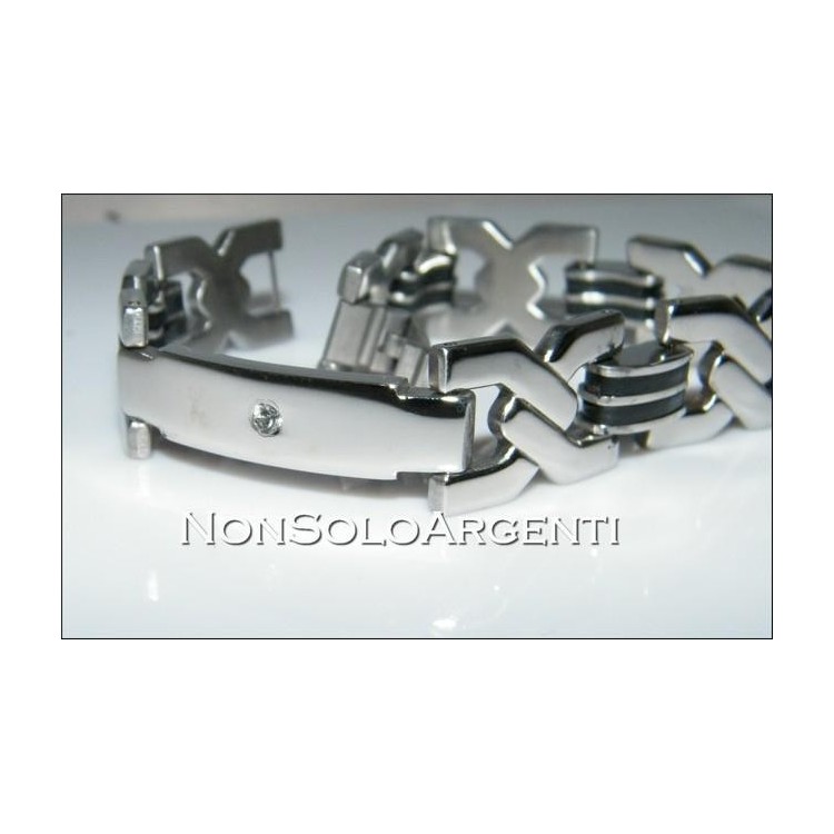 NSA|Chromed steel braid bracelet and man plate zircon