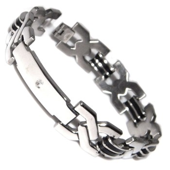 NSA|Chromed steel braid bracelet and man plate zircon