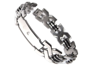 NSA|Chromed steel braid bracelet and man plate zircon