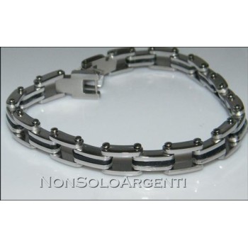 NSA|Bracciale Braccialetto Uomo o Unisex Acciaio Cromato con inserti neri