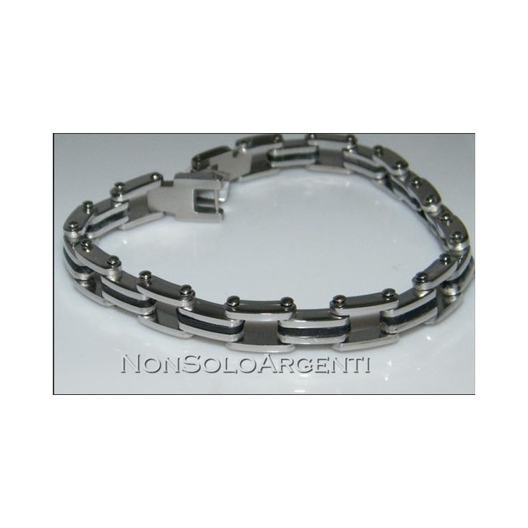 NSA|Bracciale Braccialetto Uomo o Unisex Acciaio Cromato con inserti neri
