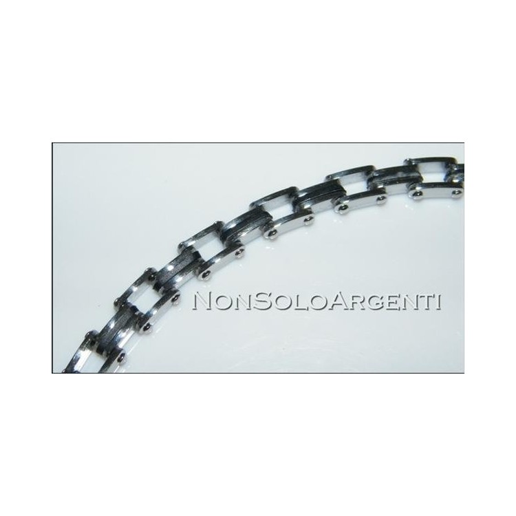 NSA|Bracciale Braccialetto Uomo o Unisex Acciaio Cromato con inserti neri