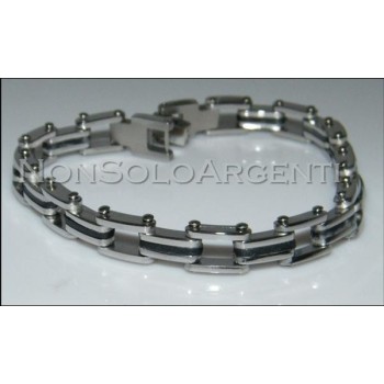 NSA|Bracciale Braccialetto Uomo o Unisex Acciaio Cromato con inserti neri
