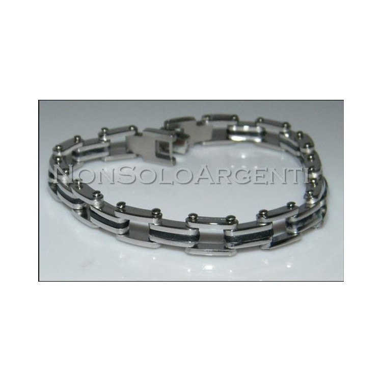 NSA|Bracciale Braccialetto Uomo o Unisex Acciaio Cromato con inserti neri