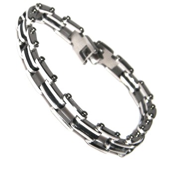 NSA|Bracciale Acciaio Cromato catena di moto con inserti neri