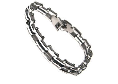 NSA|Bracciale Acciaio Cromato catena di moto con inserti neri