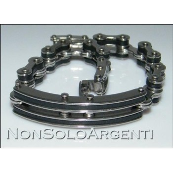 NSA|Bracciale Braccialetto Uomo o Unisex Acciaio Cromato con inserti neri