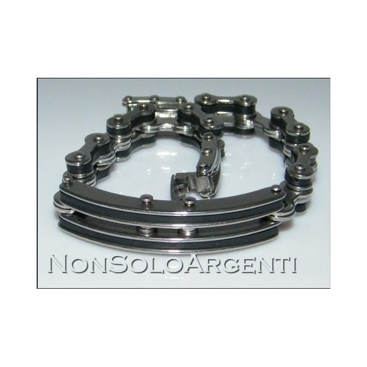 NSA|Bracciale Braccialetto Uomo o Unisex Acciaio Cromato con inserti neri