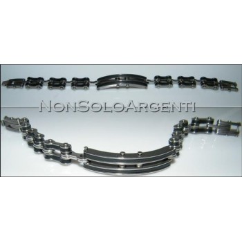 NSA|Bracciale Braccialetto Uomo o Unisex Acciaio Cromato con inserti neri