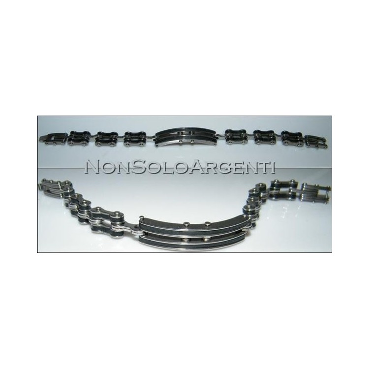 NSA|Bracciale Braccialetto Uomo o Unisex Acciaio Cromato con inserti neri