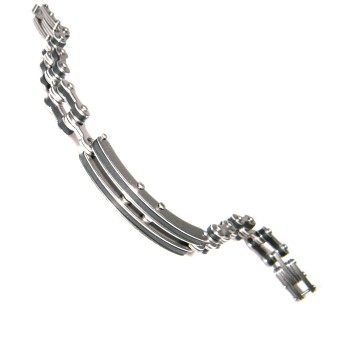 NSA|Chromed steel man bracelet with black inserts for men's motorcycle chain