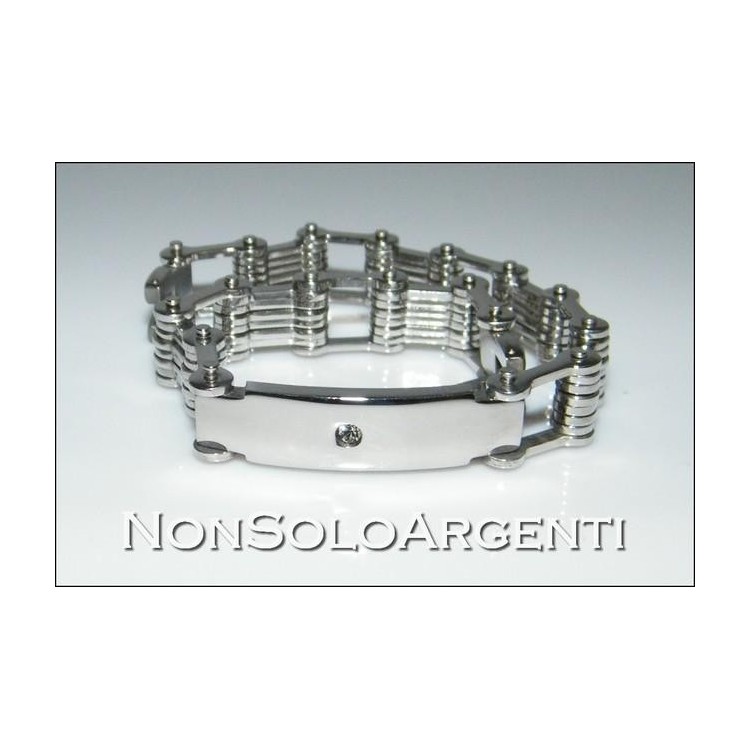 NSA|Bracciale Acciaio Cromato targa e zircone per uomo