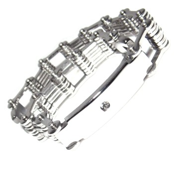 NSA|Bracciale Acciaio Cromato targa e zircone per uomo