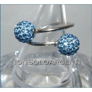 NSA|Argento 925 : Anello contrariè regolabile con sfere di zirconia Blu sapphire