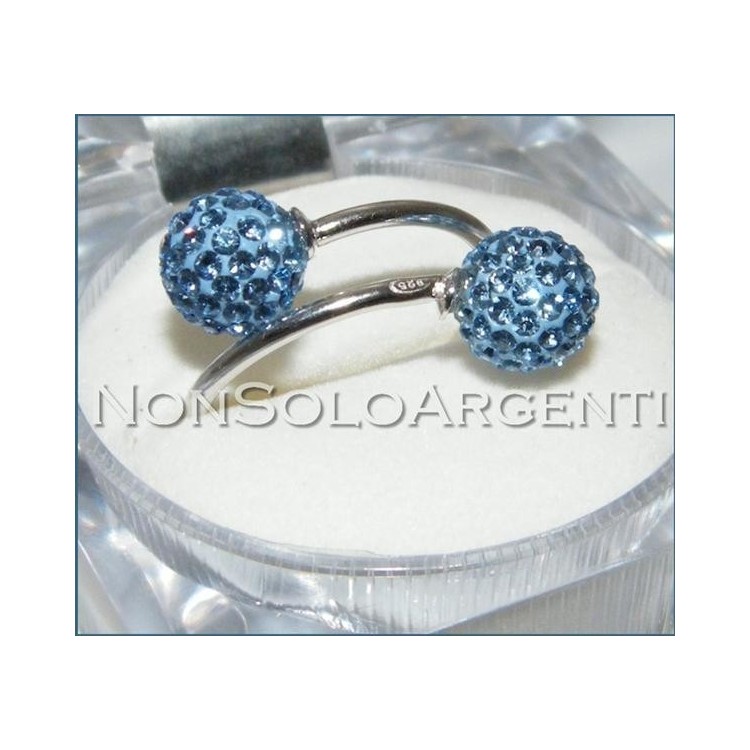 NSA|Argento 925 : Anello contrariè regolabile con sfere di zirconia Blu sapphire