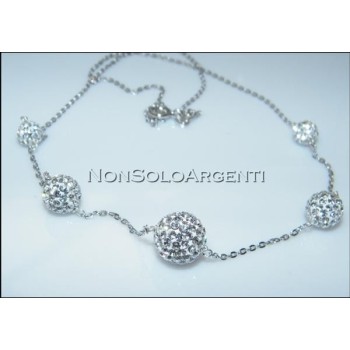 NSA|Prezioso Girocollo rolo' in argento 925 sfere passanti di zirconi a gradazione