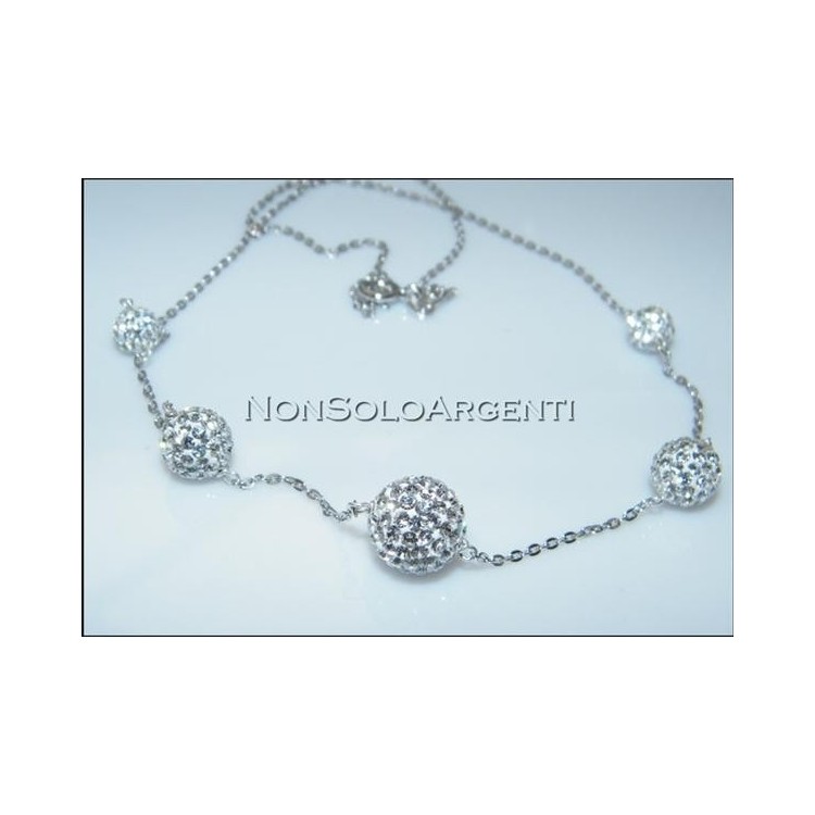 NSA|Prezioso Girocollo rolo' in argento 925 sfere passanti di zirconi a gradazione