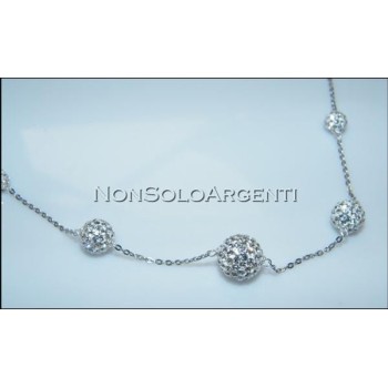 NSA|Prezioso Girocollo rolo' in argento 925 sfere passanti di zirconi a gradazione