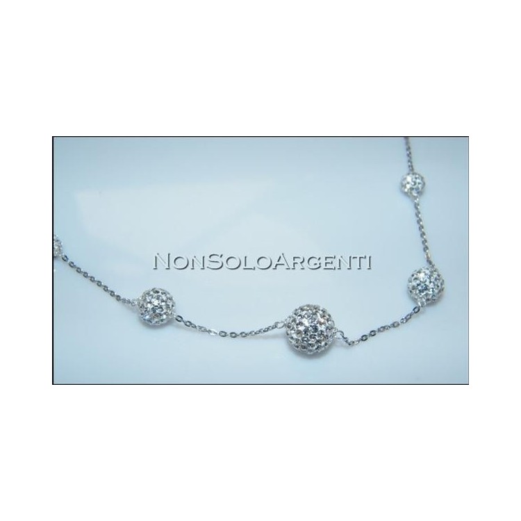 NSA|Prezioso Girocollo rolo' in argento 925 sfere passanti di zirconi a gradazione