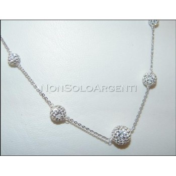 NSA|Prezioso Girocollo rolo' in argento 925 sfere passanti di zirconi a gradazione