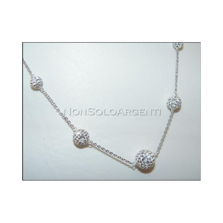 NSA|Prezioso Girocollo rolo' in argento 925 sfere passanti di zirconi a gradazione