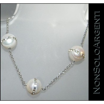 NSA|Argento 925 : bracciale rolo' con perle coltivate e zirconia bianchi