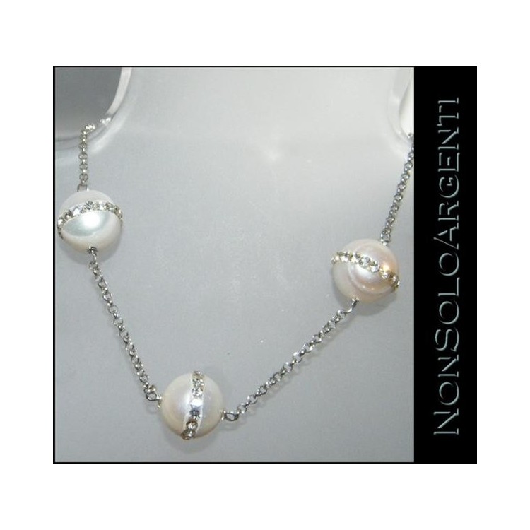 NSA|925 silver: rolo bracelet with cultured pearls and white zircons