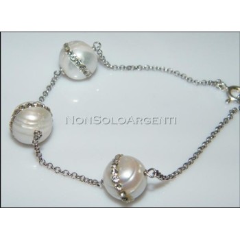 NSA|Argento 925 : bracciale rolo' con perle coltivate e zirconia bianchi