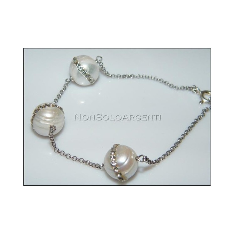 NSA|Argento 925 : bracciale rolo' con perle coltivate e zirconia bianchi