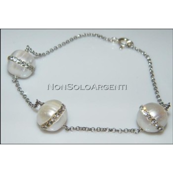 NSA|Argento 925 : bracciale rolo' con perle coltivate e zirconia bianchi