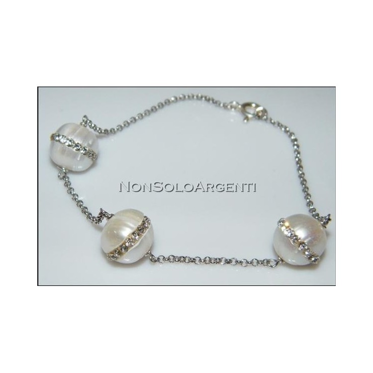 NSA|Argento 925 : bracciale rolo' con perle coltivate e zirconia bianchi