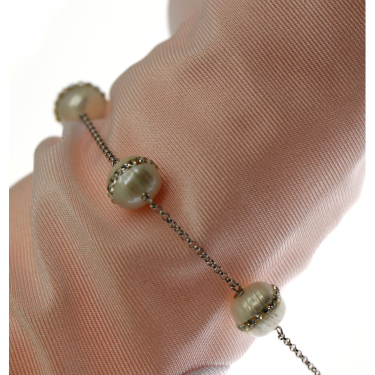 NSA|Argento 925 : bracciale rolo' con perle coltivate e zirconi bianchi