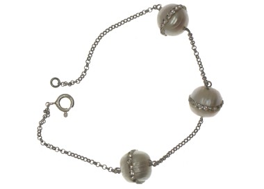 NSA|925 silver: rolo bracelet with cultured pearls and white zircons