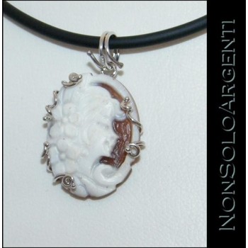NSA|Argento 925 Rodiato  : Collana caucciu' ciondolo cammeo