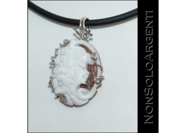 NSA|Argento 925 Rodiato  : Collana caucciu' ciondolo cammeo