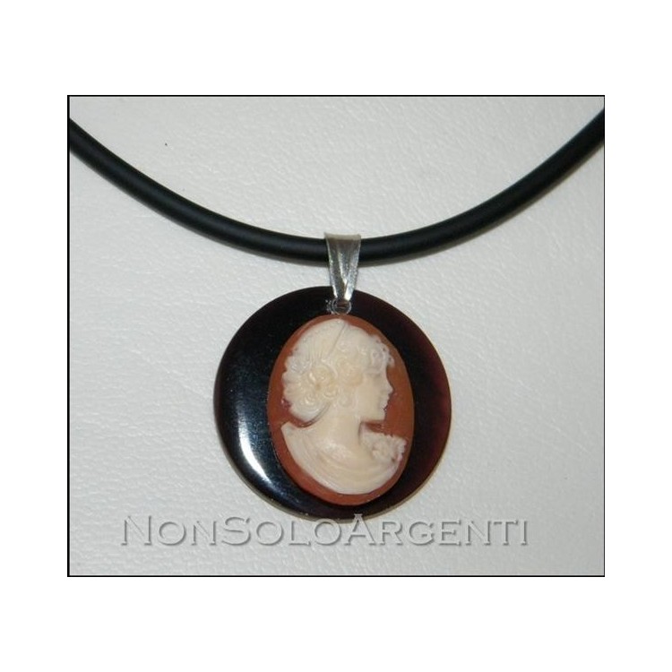 NSA|pendant silver 925 cameo carnelian and necklace rubber profile of woman
