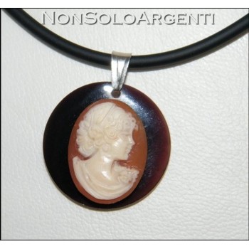 NSA|pendant silver 925 cameo carnelian and necklace rubber profile of woman