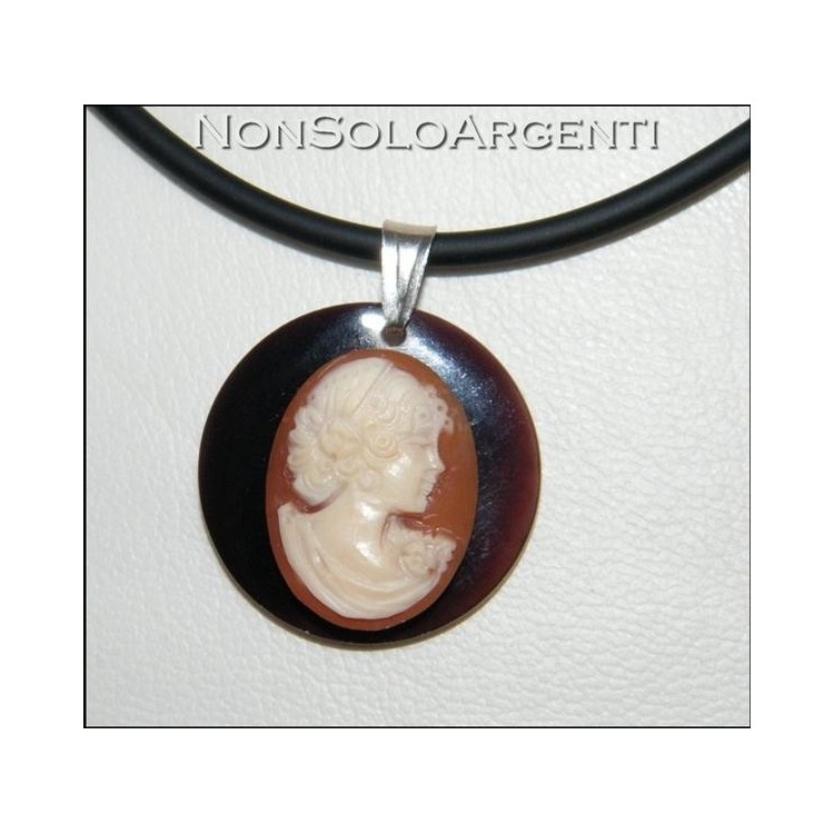 NSA|pendant silver 925 cameo carnelian and necklace rubber profile of woman