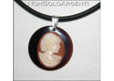 NSA|cammeo corniola argento 925 con collana caucciu' ovale con profilo di donna