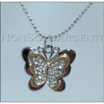 NSA|Bigiotteria : Collana uomo donna argentata e dorata con ciondolo farfalla in cofanetto