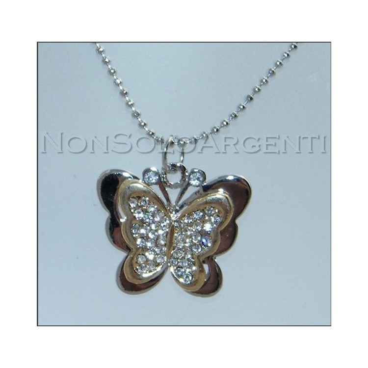 NSA|Bigiotteria : Collana uomo donna argentata e dorata con ciondolo farfalla in cofanetto