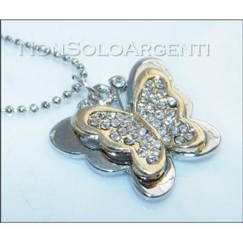 NSA|Bigiotteria : Collana uomo donna argentata e dorata con ciondolo farfalla in cofanetto