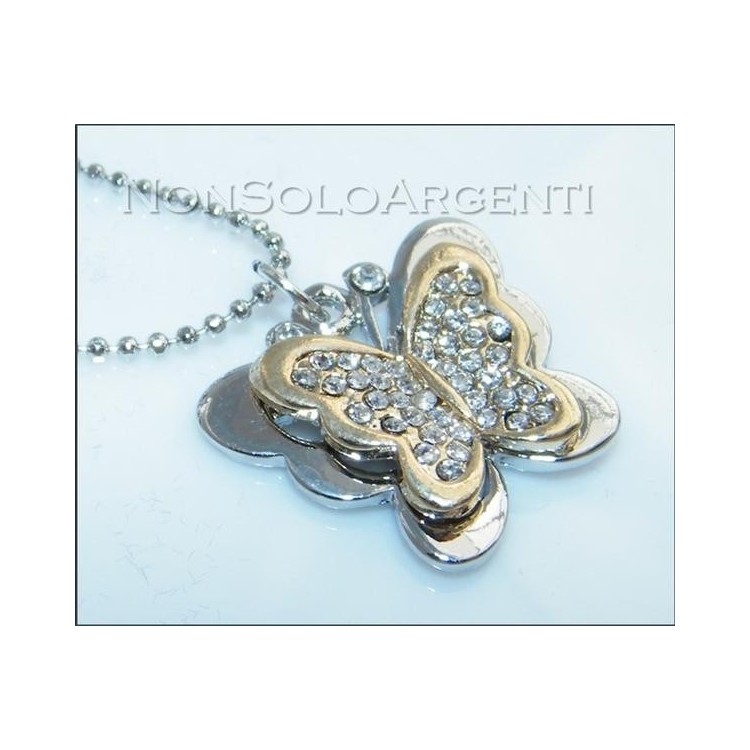 NSA|Bigiotteria : Collana uomo donna argentata e dorata con ciondolo farfalla in cofanetto