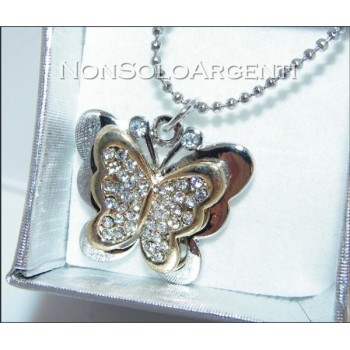NSA|Bigiotteria : Collana uomo donna argentata e dorata con ciondolo farfalla in cofanetto