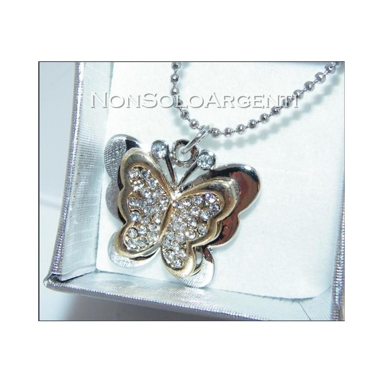 NSA|Bigiotteria : Collana uomo donna argentata e dorata con ciondolo farfalla in cofanetto