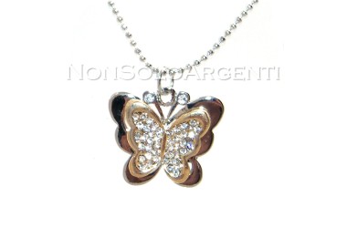 NSA|Collana farfalla ciondolo argento oro strass donna