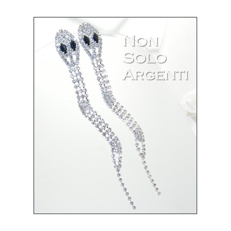 NSA|Orecchini Bigiotteria : Lunghi serpenti argentati occhi navette e pavè di strass + colori