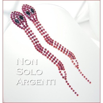 NSA|Orecchini Bigiotteria : Lunghi serpenti argentati occhi navette e pavè di strass + colori
